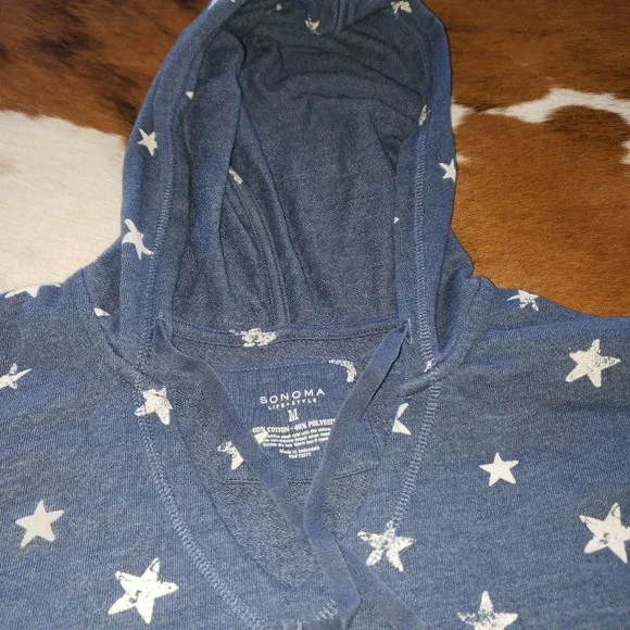 Womens sweatshirt hoodie navy and white stars - Picture 5 of 7